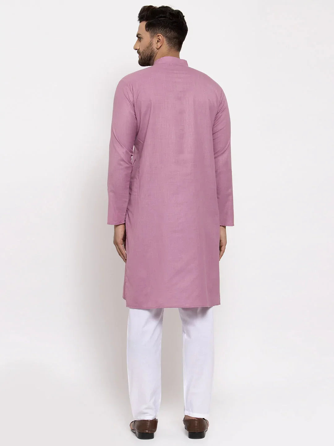 Jompers Men's Magenta Pink & White Solid Kurta with Churidar