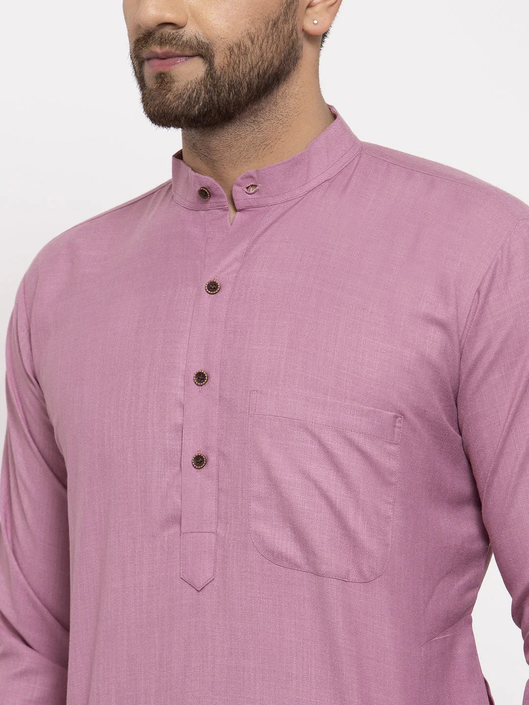 Jompers Men's Magenta Pink & White Solid Kurta with Churidar
