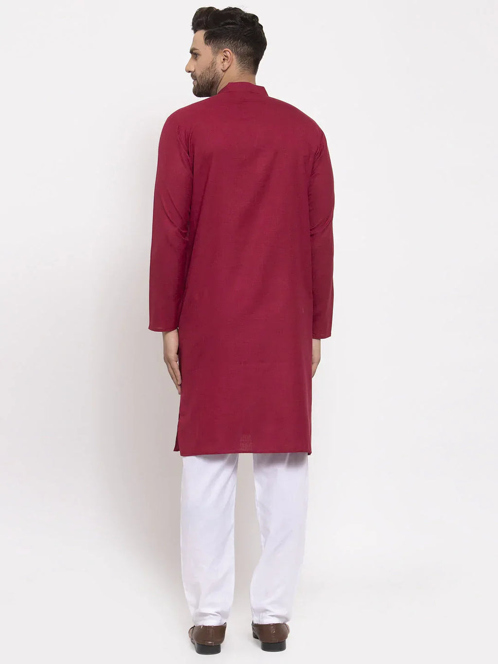 Jompers Men's Maroon & White Solid Kurta with Churidar