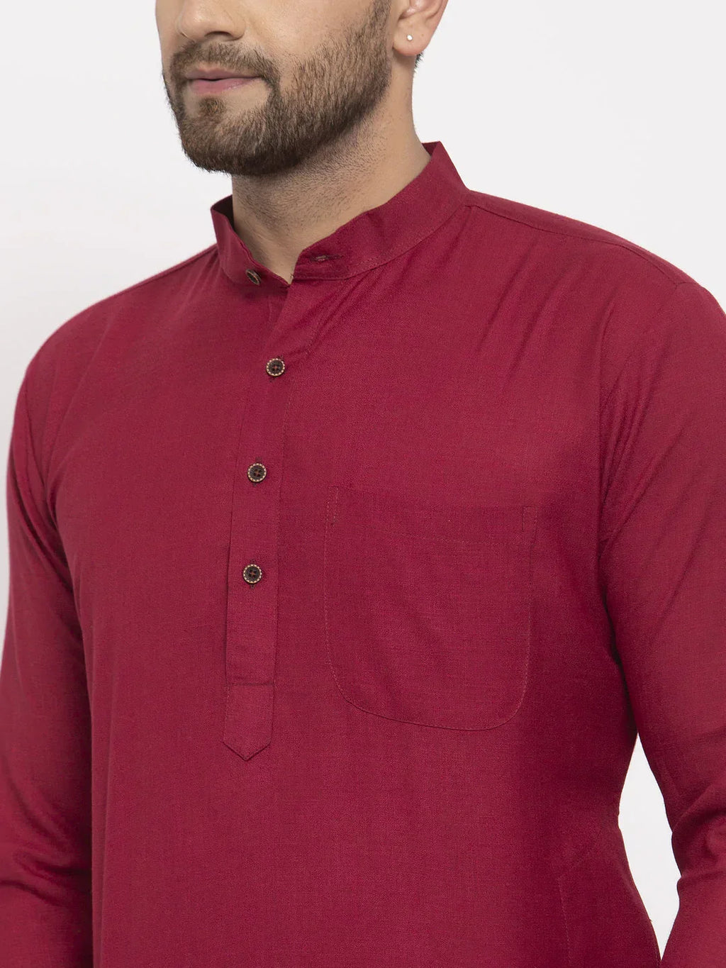 Jompers Men's Maroon & White Solid Kurta with Churidar