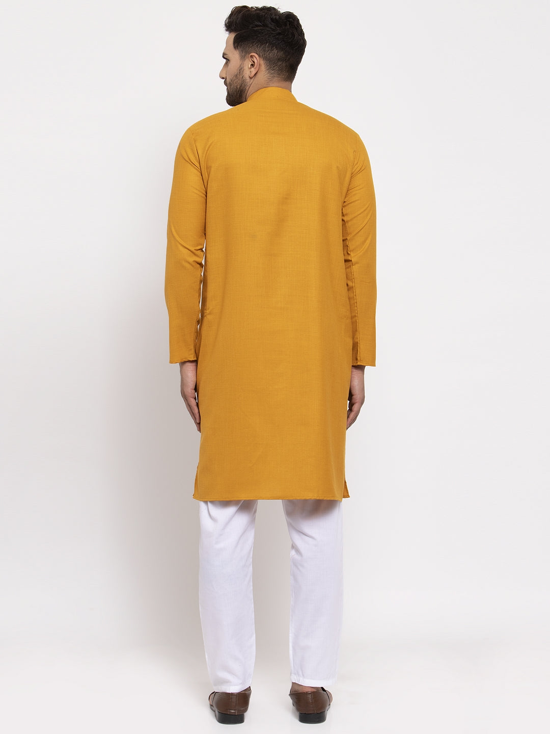 Jompers Men's Cotton Solid Kurta Pyjama - Mustard