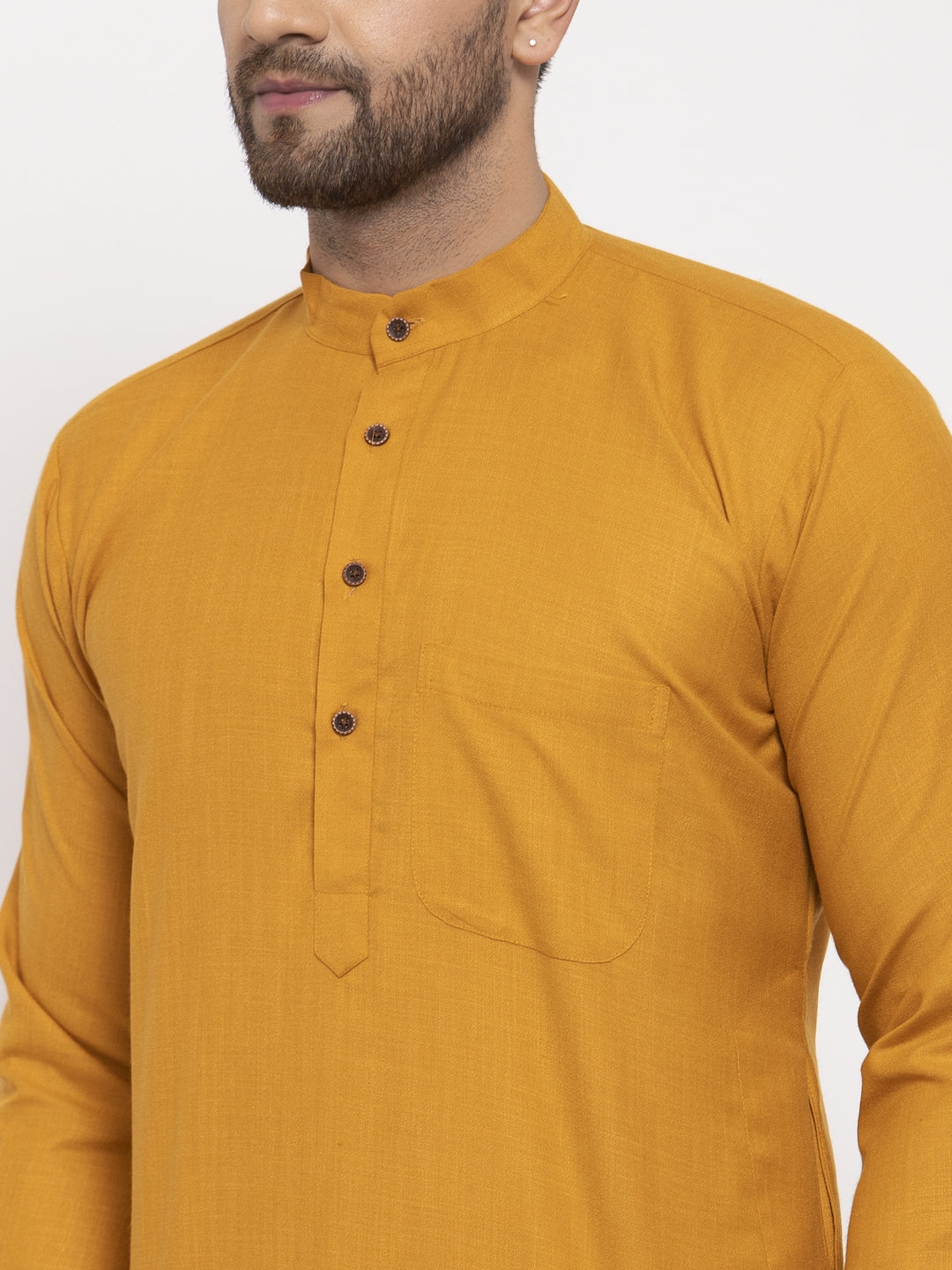 Jompers Men's Cotton Solid Kurta Pyjama - Mustard