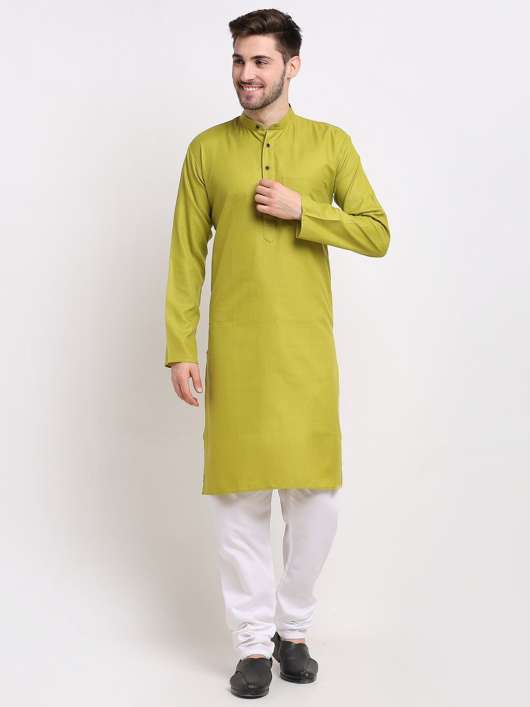Jompers Men's Cotton Solid Kurta Pyjama - Olive