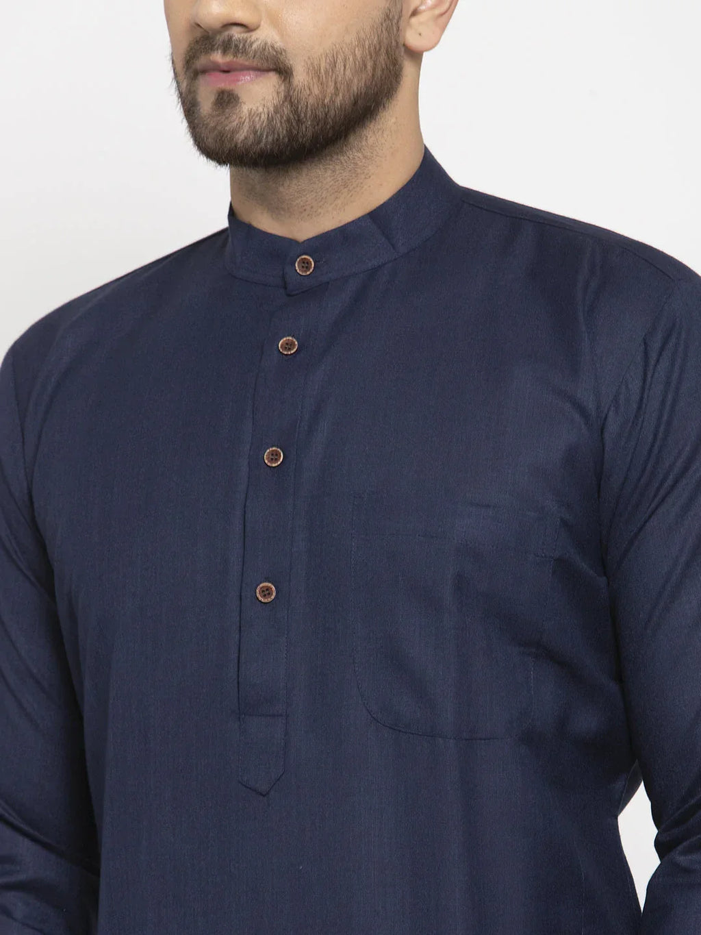 Jompers Men's Navy-Blue & White Solid Kurta with Churidar