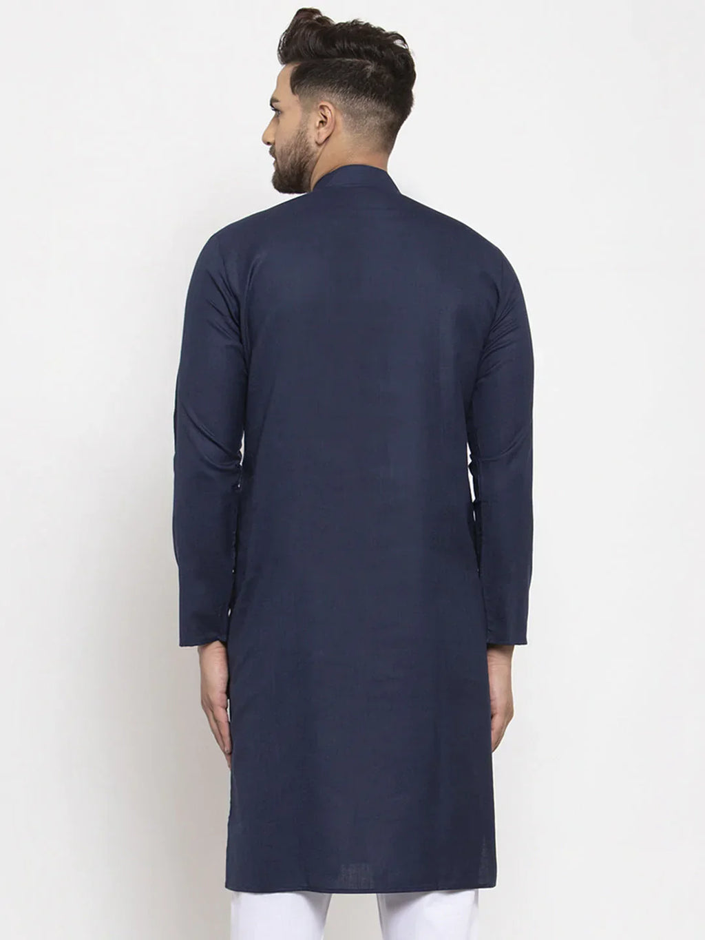 Jompers Men's Navy-Blue & White Solid Kurta Only