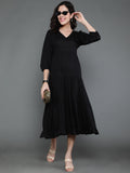 Antaran Black Rayon Flared Solid Black Dress
