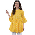 Antaran Yellow Pure Cotton Printed Tunic With Button Detail On Back