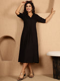 Antaran Black Rayon Solid Black Dress