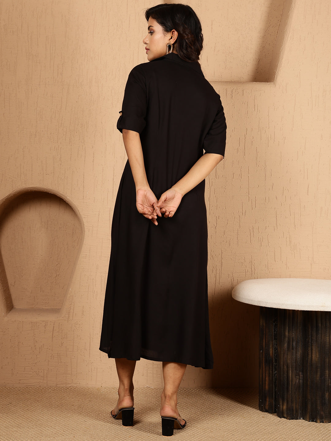 Antaran Black Rayon Solid Black Dress