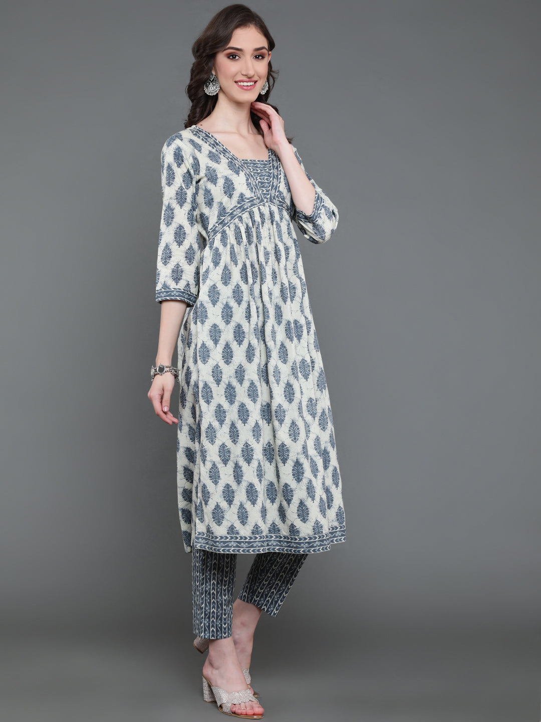 Antaran Beige Pure Cotton Embroidered Kurta Pant Set