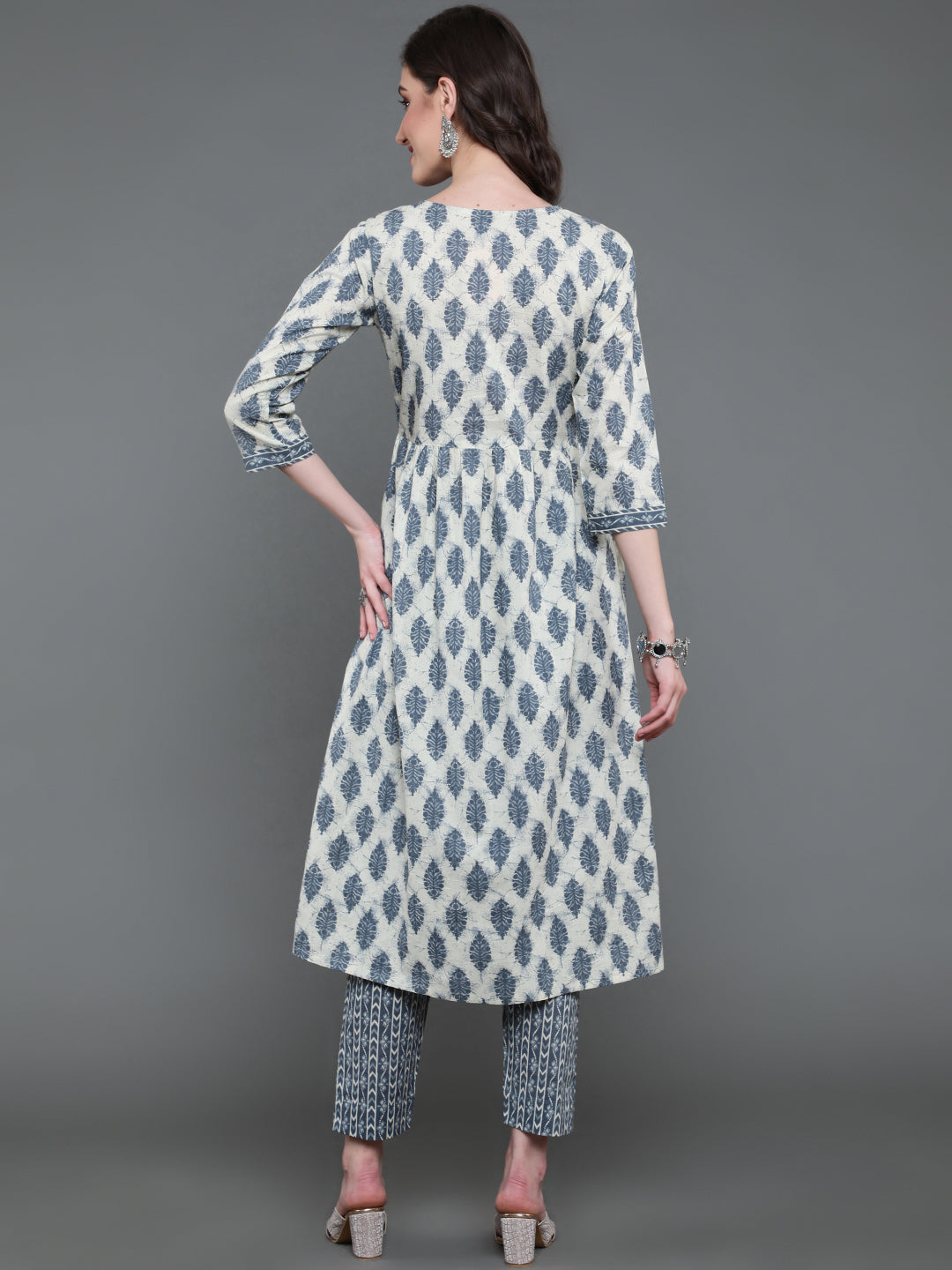 Antaran Beige Pure Cotton Embroidered Kurta Pant Set