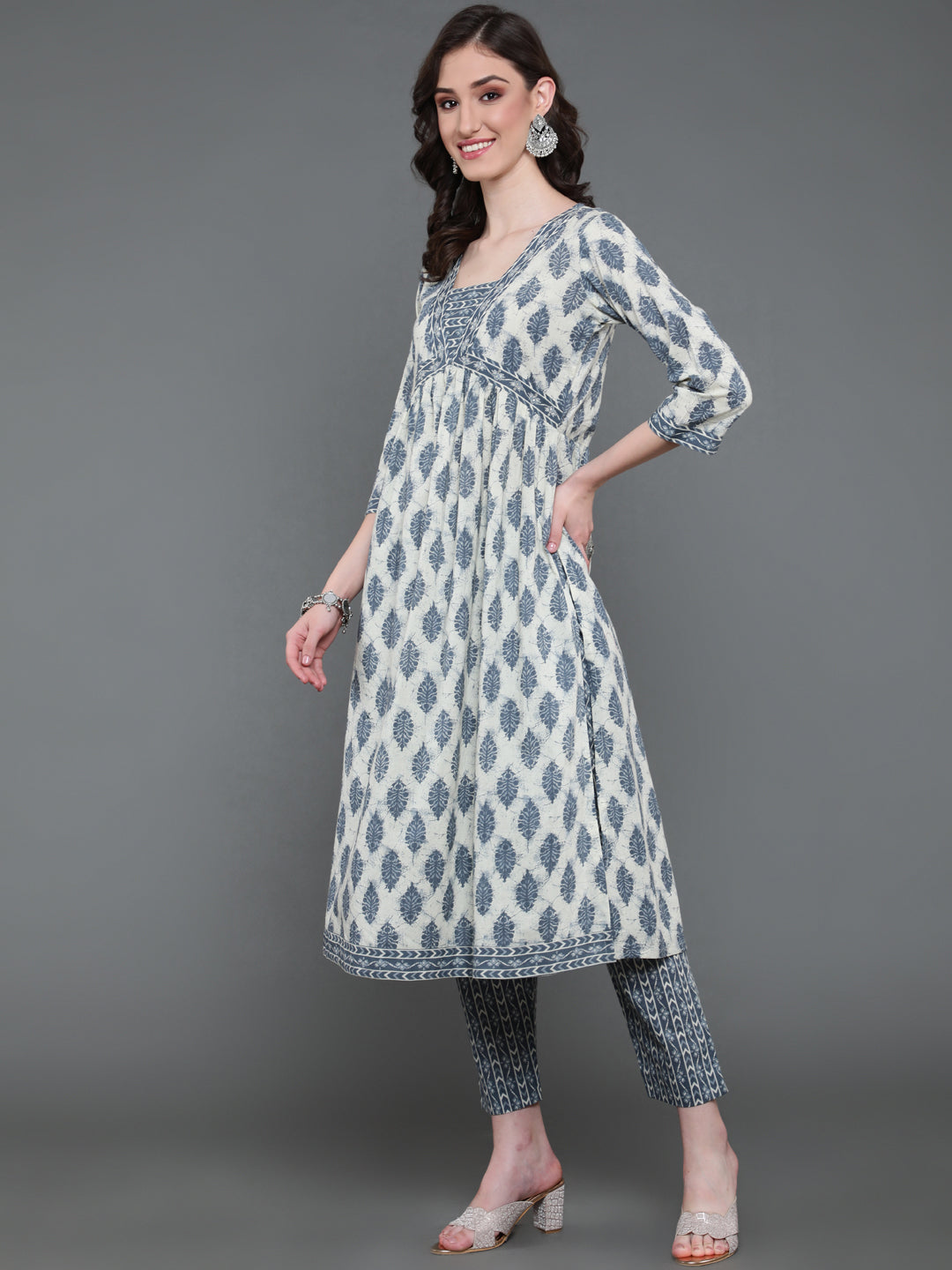 Antaran Beige Pure Cotton Embroidered Kurta Pant Set