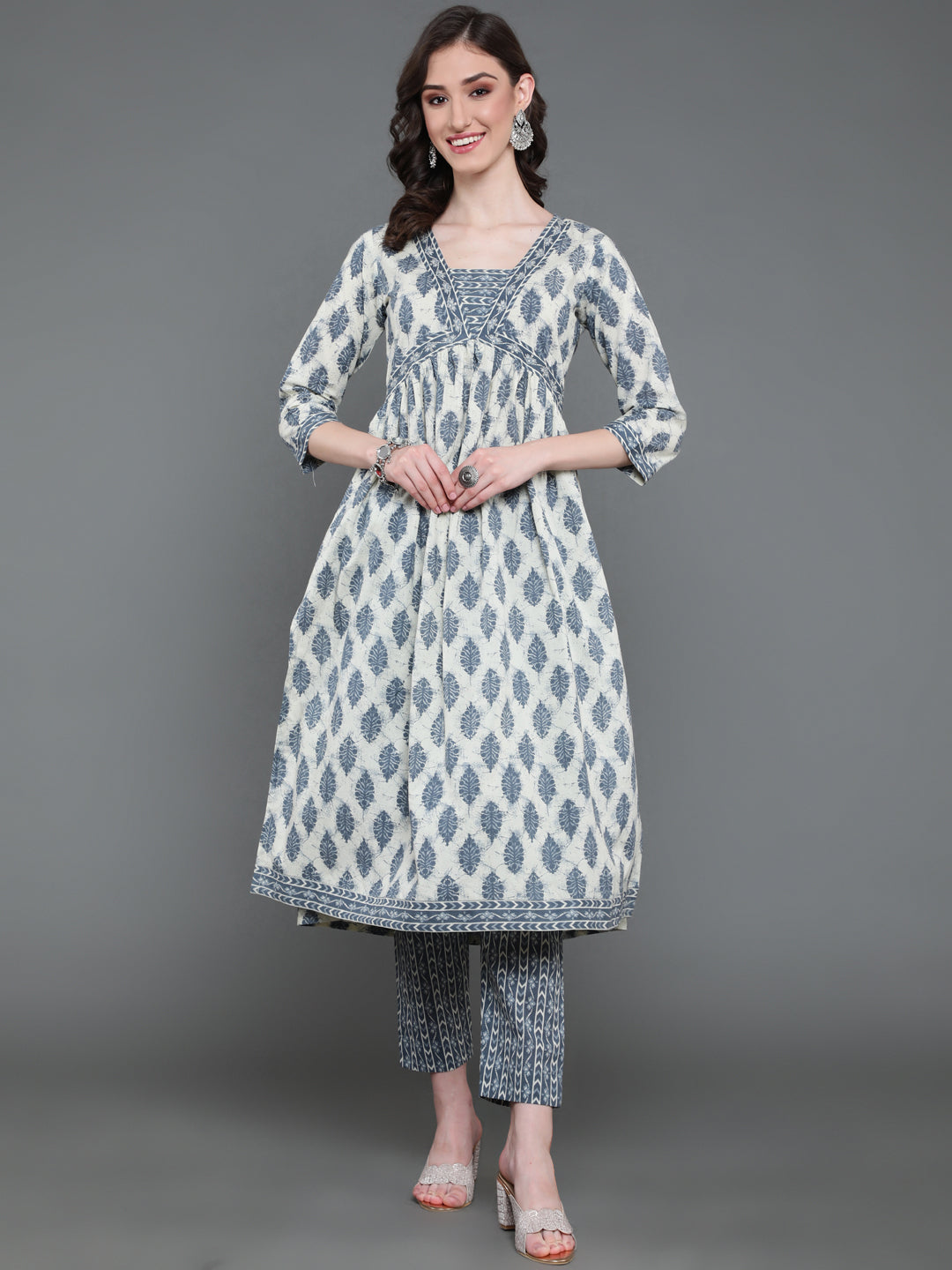 Antaran Beige Pure Cotton Embroidered Kurta Pant Set