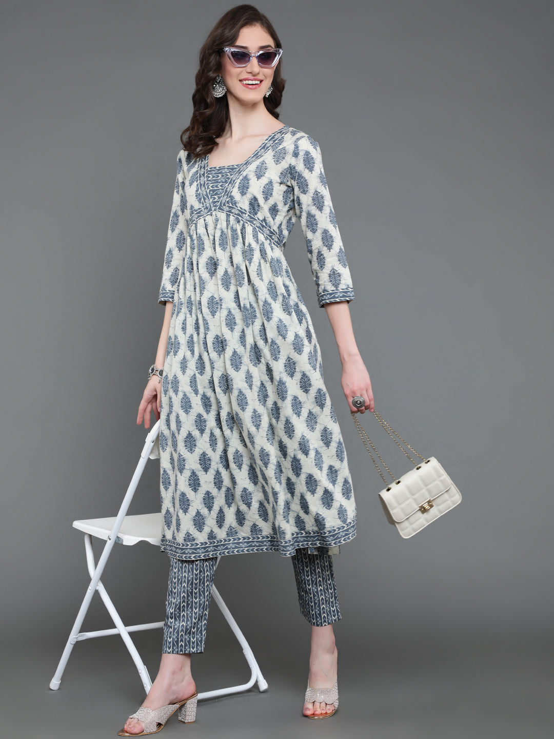 Antaran Beige Pure Cotton Embroidered Kurta Pant Set