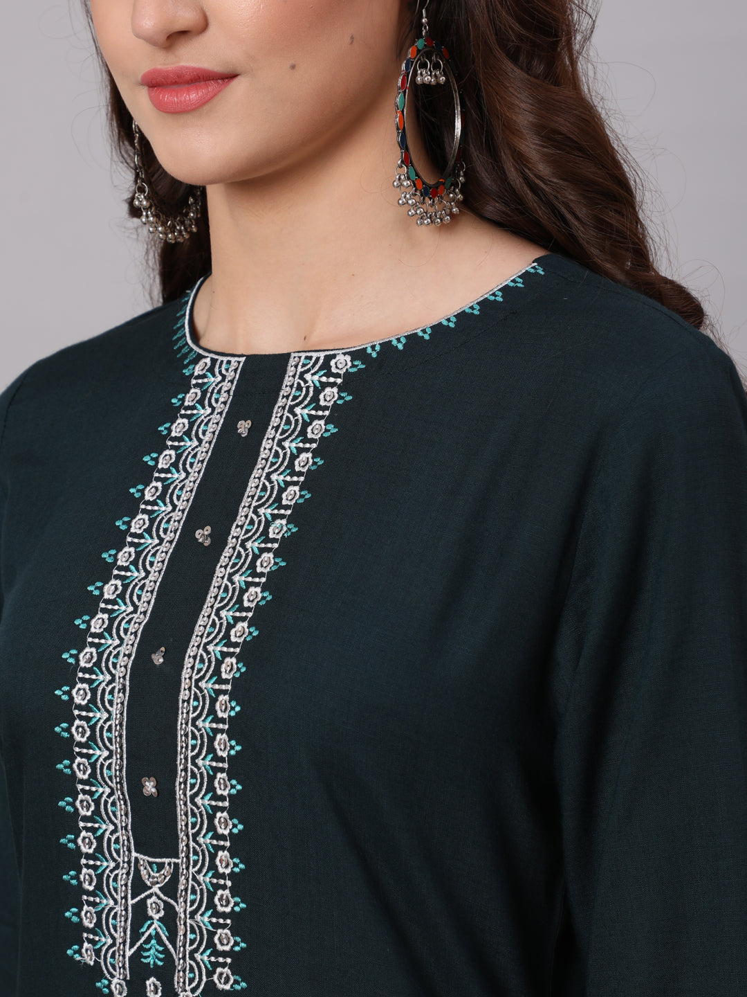 Antaran Blue Rayon Embroidered Kurta Pant Dupatta Set