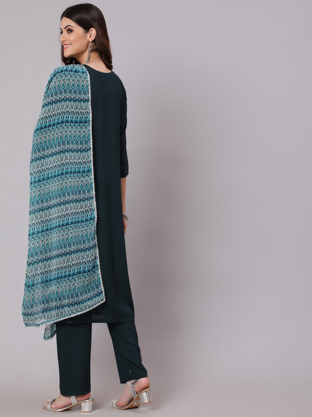 Antaran Blue Rayon Embroidered Kurta Pant Dupatta Set