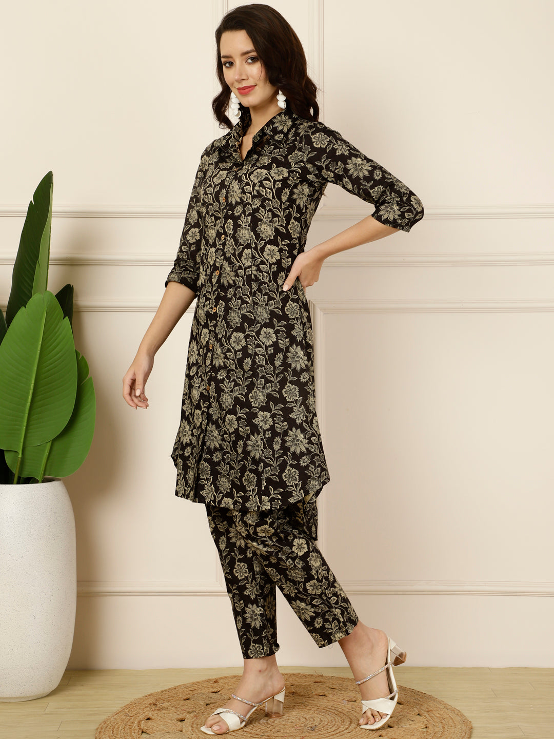 Antaran Black Pure Cotton Printed Co Ord Set