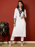 Antaran White Cotton Embroidered Kurta Pant Set
