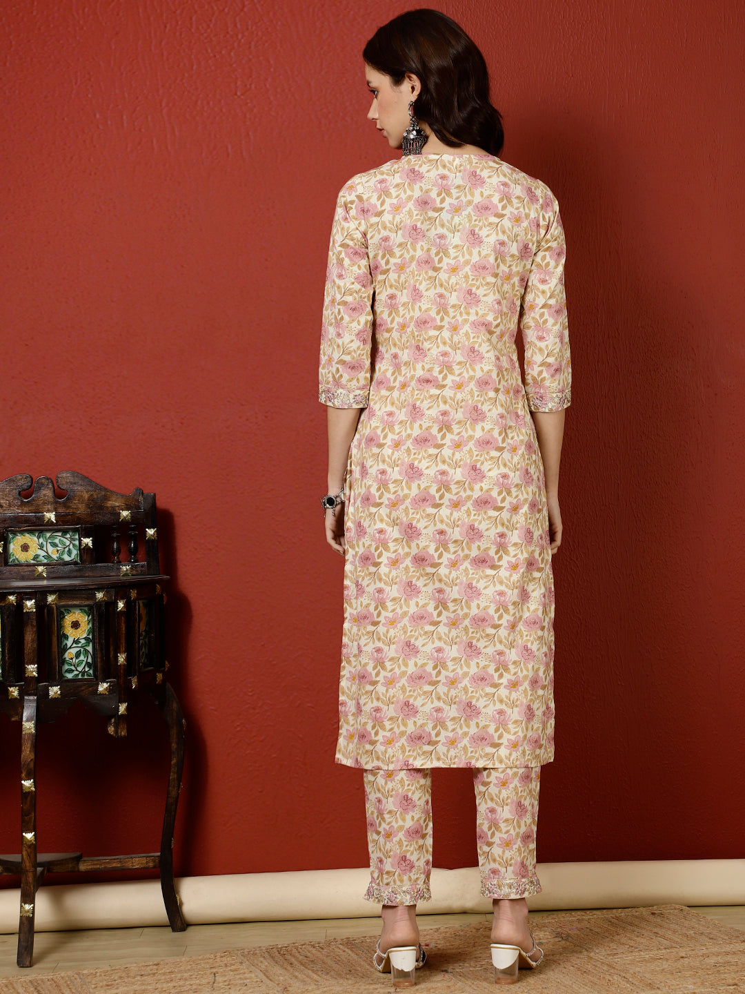 Antaran Peach Pure Cotton Embroidered Kurta Pant Set