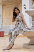 Antaran Beige Pure Cotton Marble Printed Co Ord Set With Tie On Waist