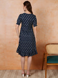 Antaran Blue Pure Cotton Flared Printed Dress