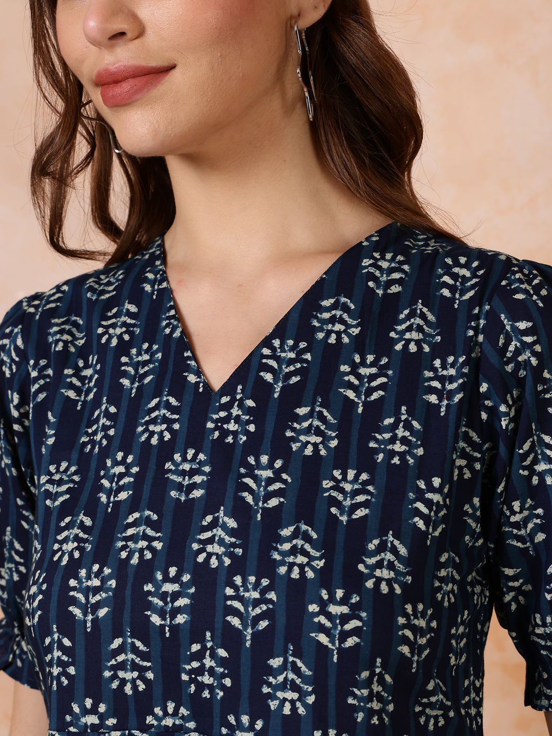 Antaran Blue Pure Cotton Flared Printed Dress