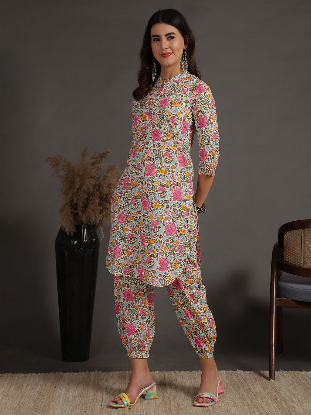 Antaran Sky Blue Pure Cotton Floral Printed Co Ord Set
