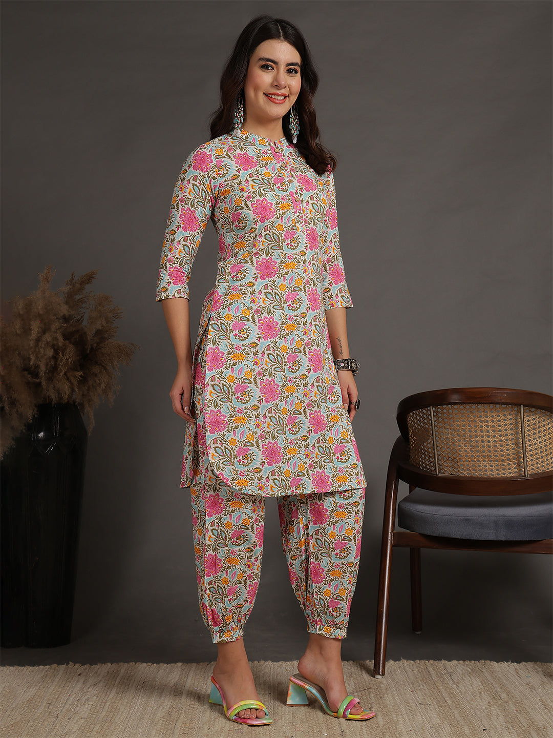 Antaran Sky Blue Pure Cotton Floral Printed Co Ord Set