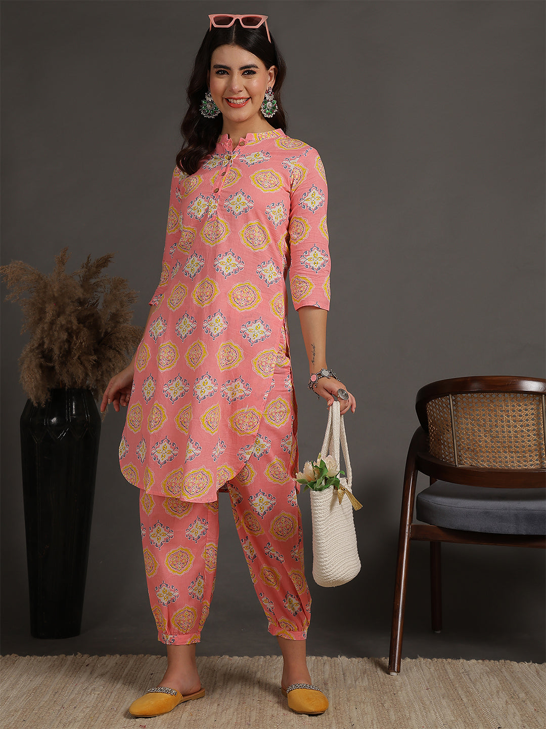 Antaran Peach Pure Cotton Printed Co Ord Set