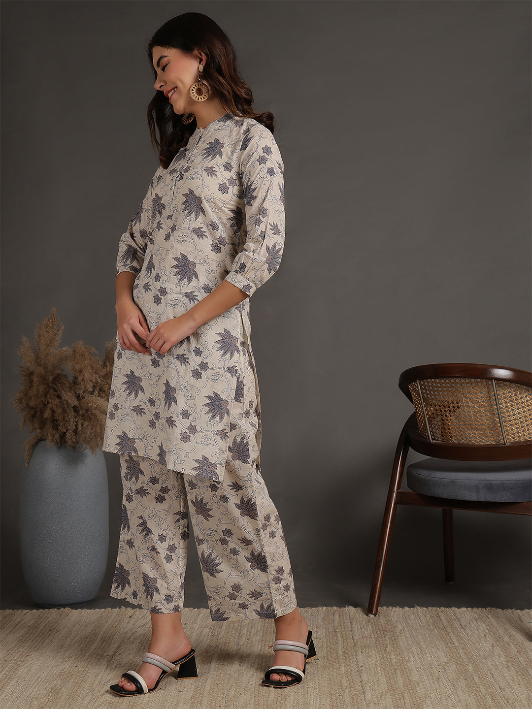 Antaran Beige Pure Cotton Printed Co Ord Set