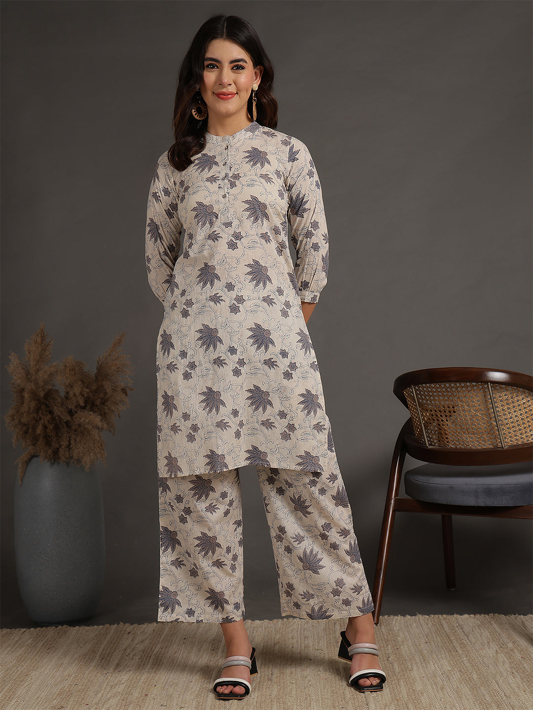Antaran Beige Pure Cotton Printed Co Ord Set