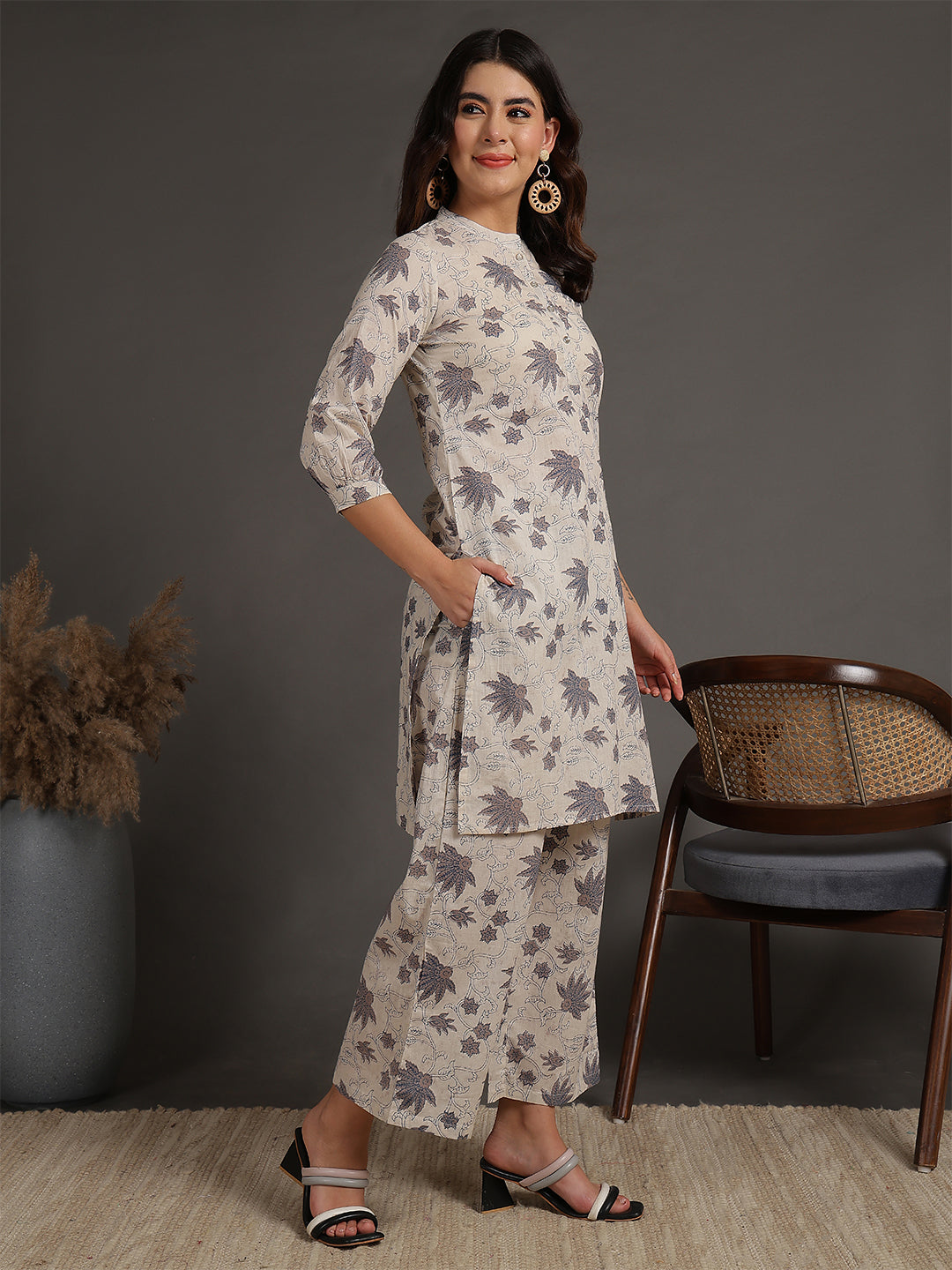 Antaran Beige Pure Cotton Printed Co Ord Set