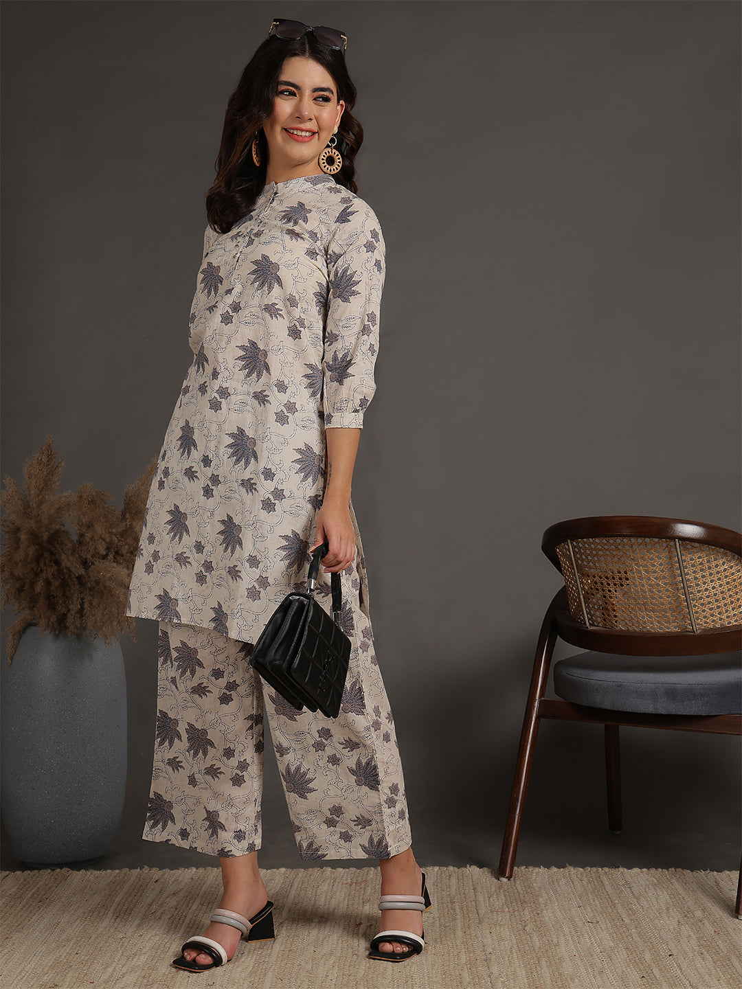 Antaran Beige Pure Cotton Printed Co Ord Set