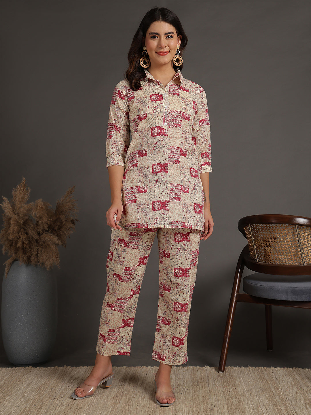 Antaran Cream Pure Cotton Printed Co Ord Set