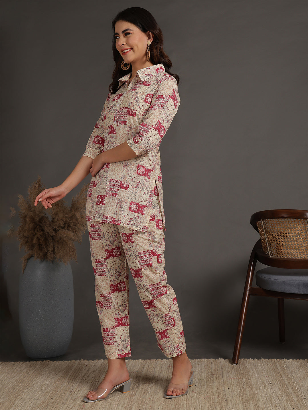 Antaran Cream Pure Cotton Printed Co Ord Set