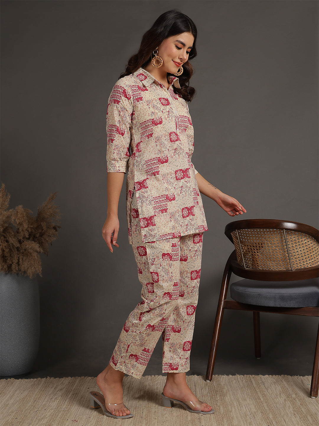Antaran Cream Pure Cotton Printed Co Ord Set