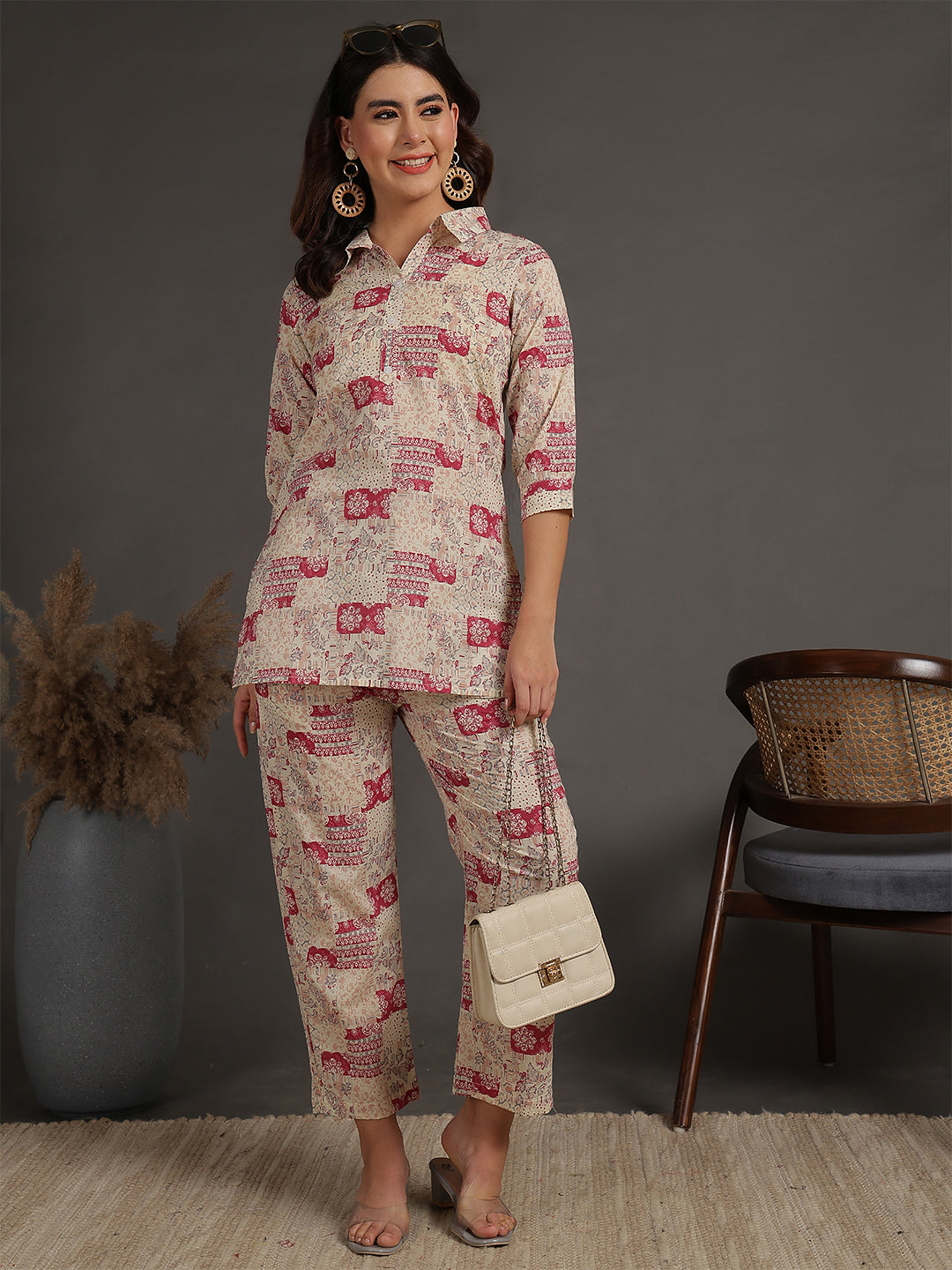 Antaran Cream Pure Cotton Printed Co Ord Set