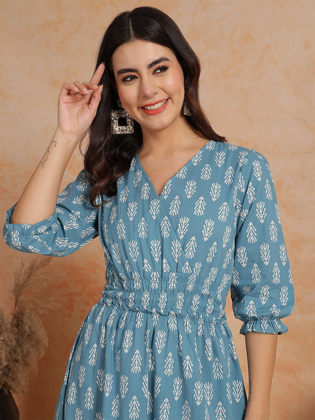 Antaran Blue Pure Cotton Printed Flared Dress