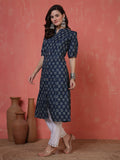 Antaran Blue Pure Cotton Front Buttoned Indigo Printed Kurta