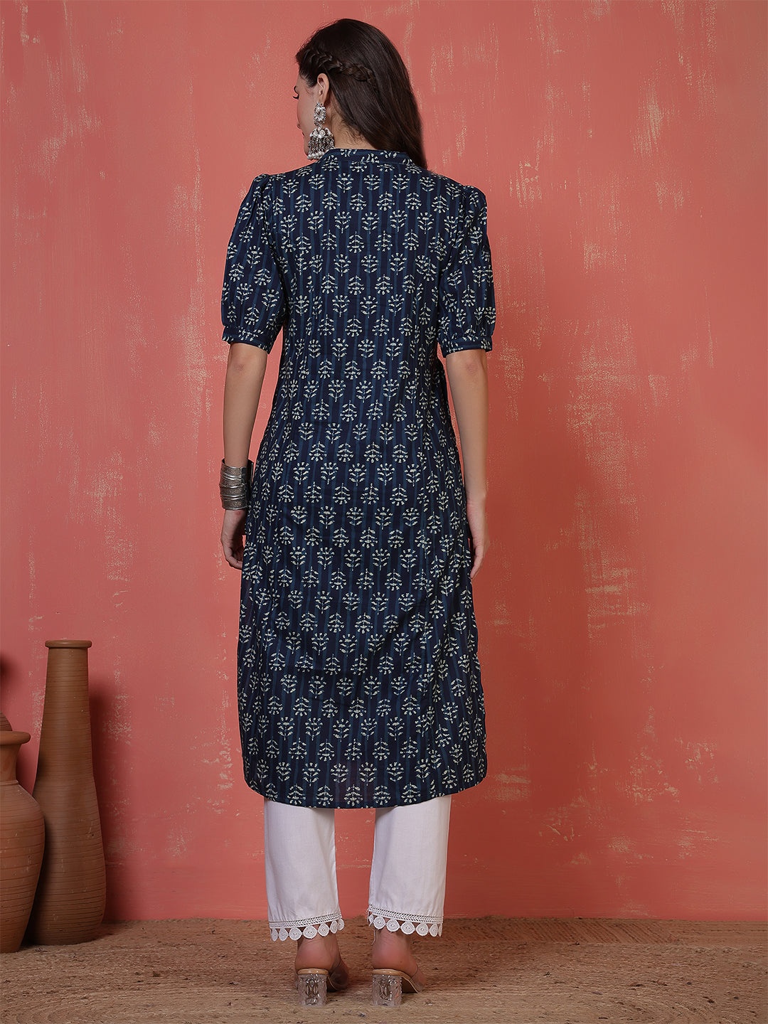 Antaran Blue Pure Cotton Front Buttoned Indigo Printed Kurta