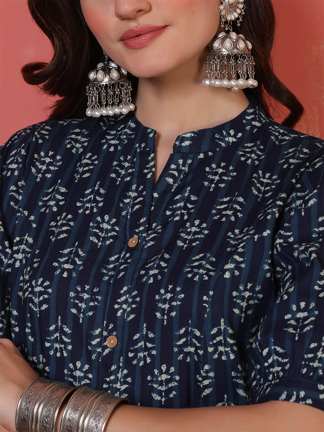 Antaran Blue Pure Cotton Front Buttoned Indigo Printed Kurta