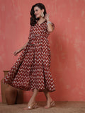 Antaran Maroon Pure Cotton Tiered Printed Dress