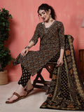 Antaran Black Pure Cotton Embroidered Kurta Pant Dupatta