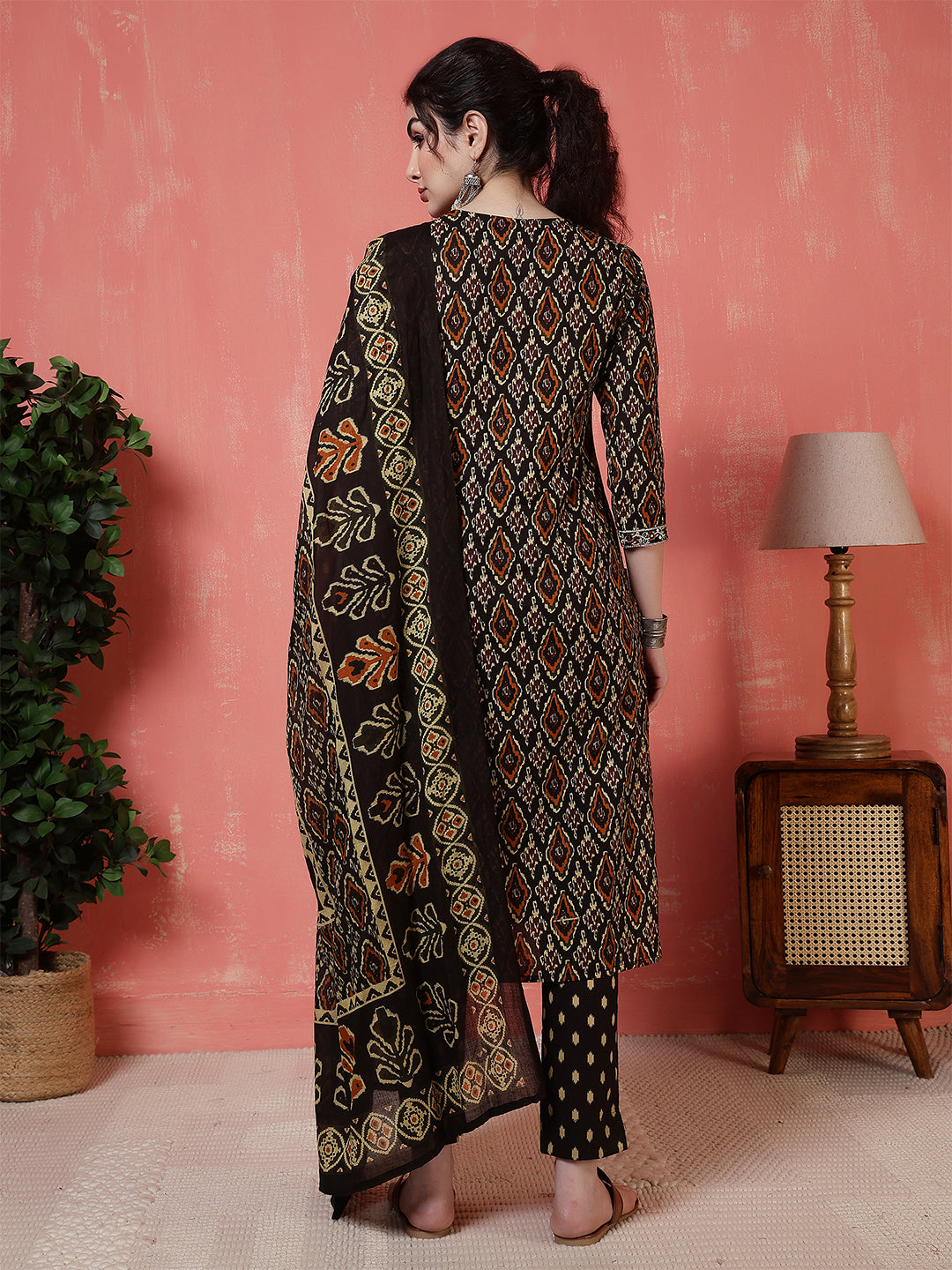 Antaran Black Pure Cotton Embroidered Kurta Pant Dupatta