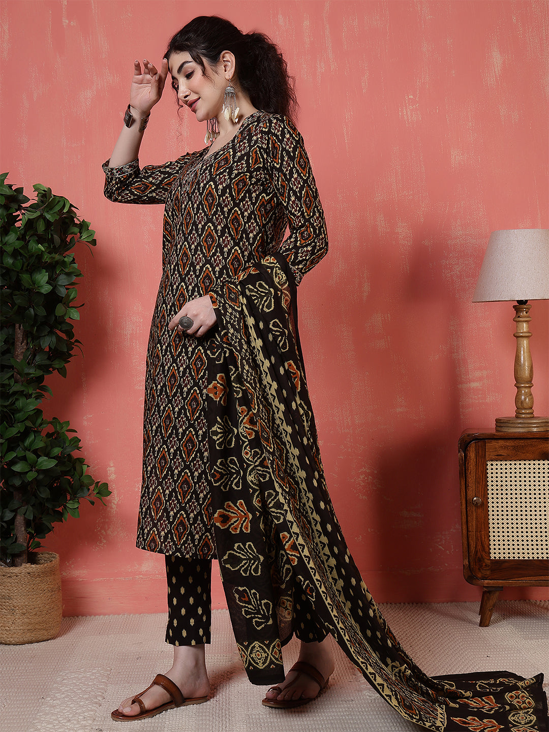 Antaran Black Pure Cotton Embroidered Kurta Pant Dupatta