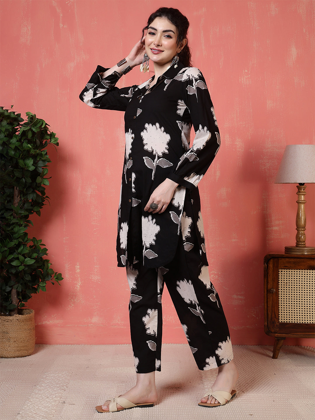 Antaran Black Pure Cotton Printed Co Ord Set