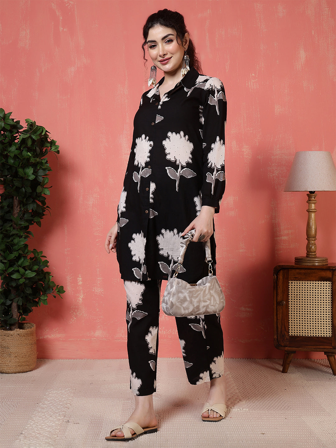 Antaran Black Pure Cotton Printed Co Ord Set