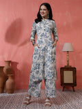 Antaran Off White Pure Cotton Printed Kurta Pant Set