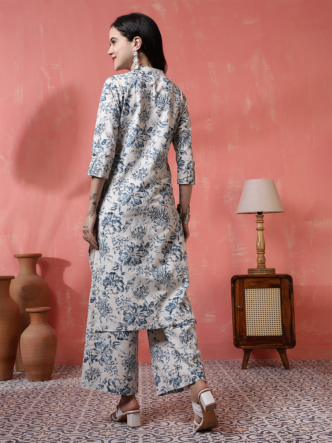 Antaran Off White Pure Cotton Printed Kurta Pant Set