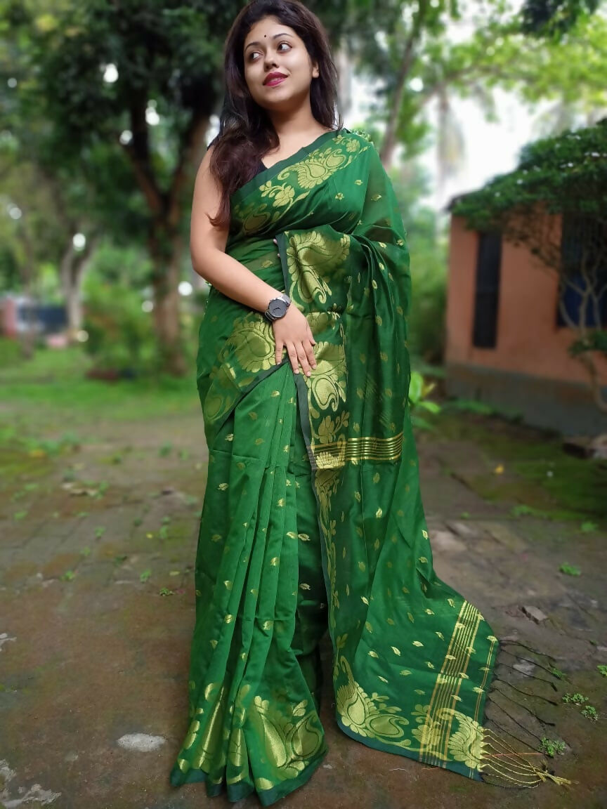 Exclusive Collection Green Beautiful Cotton Silk Saree